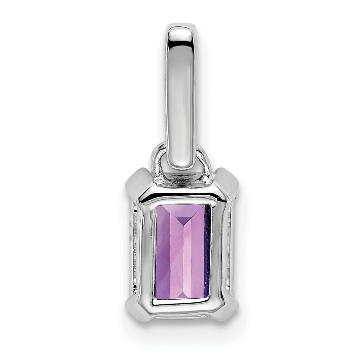 10k White Gold Pendant with Emerald Cut Amethyst and Diamond Accent Bail