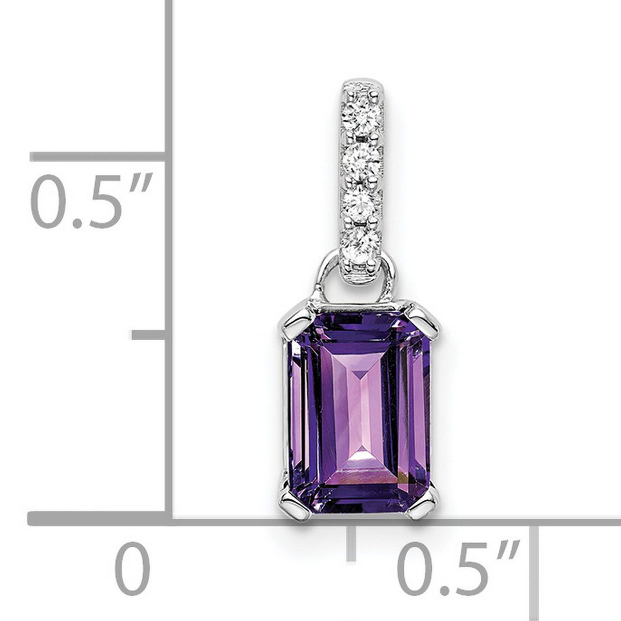 10k White Gold Pendant with Emerald Cut Amethyst and Diamond Accent Bail