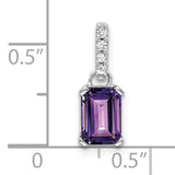 10k White Gold Pendant with Emerald Cut Amethyst and Diamond Accent Bail