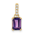 10k Yellow Gold Pendant with Emerald Cut Amethyst and Diamond Accent Bail