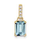 10k Yellow Gold Pendant with Aquamarine and Diamond, Emerald-Cut, Minimalist Design for Women
