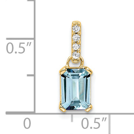 14k Yellow Gold Pendant with Emerald Cut Aquamarine and Diamond Accent