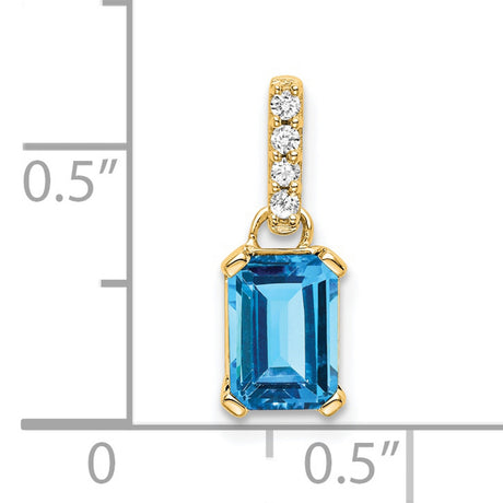 10k Yellow Gold Pendant with Sky Blue Topaz and Diamond Accents, Emerald Cut Charm for Women