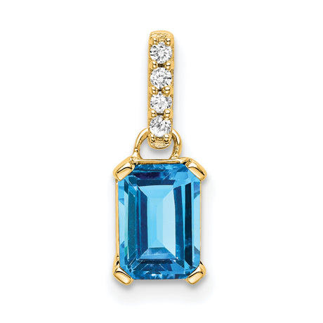 10k Yellow Gold Pendant with Sky Blue Topaz and Diamond Accents, Emerald Cut Charm for Women