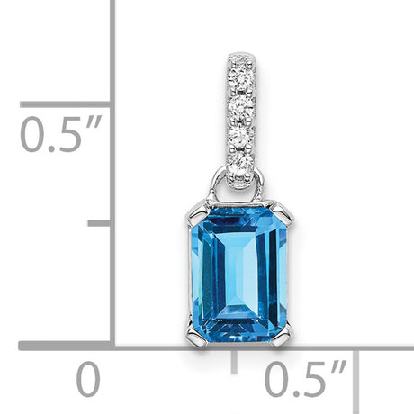 14k White Gold Pendant with Emerald Cut Sky Blue Topaz and Diamond Bail for Women