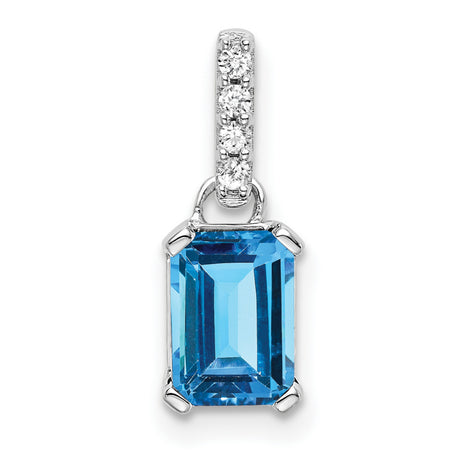 14k White Gold Pendant with Emerald Cut Sky Blue Topaz and Diamond Bail for Women