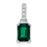 10k White Gold Pendant with Lab Created Emerald and Diamond Accent Bail, Formal Charm for Women