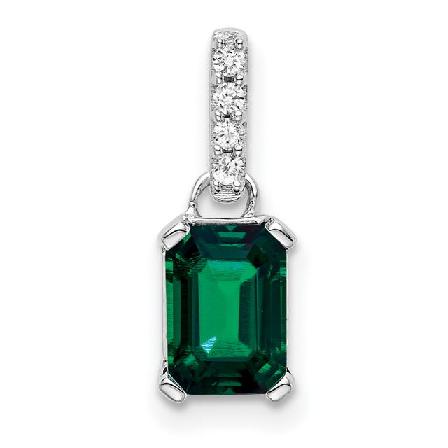 10k White Gold Pendant with Lab Created Emerald and Diamond Accent Bail, Formal Charm for Women