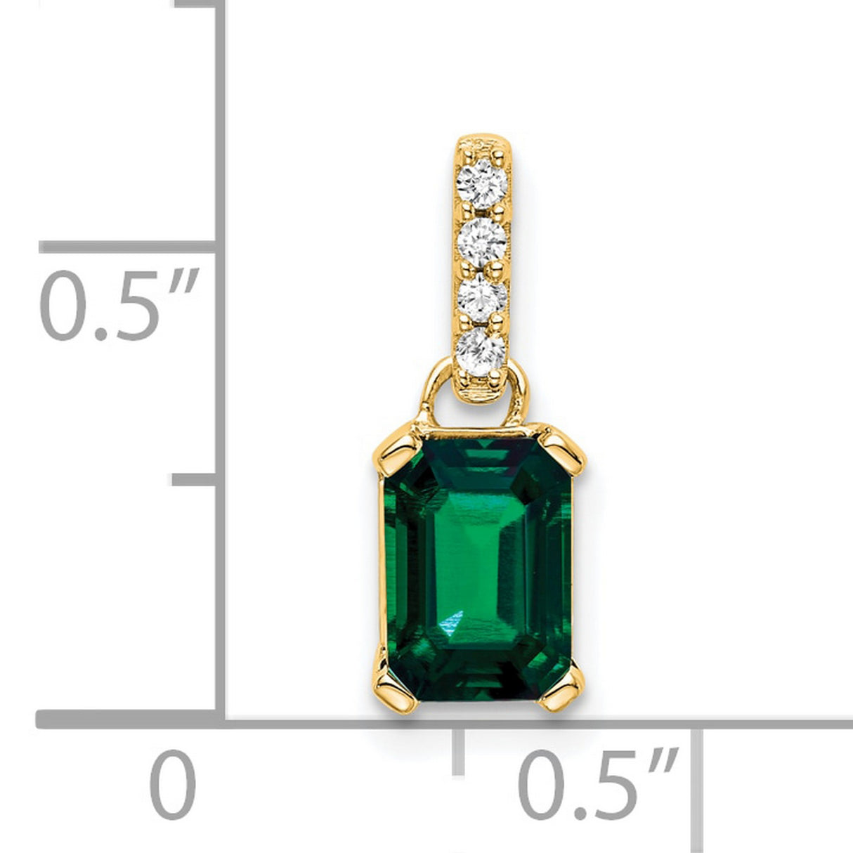 Created Emerald and Diamond Charm Pendant in Real 10k Yellow Gold