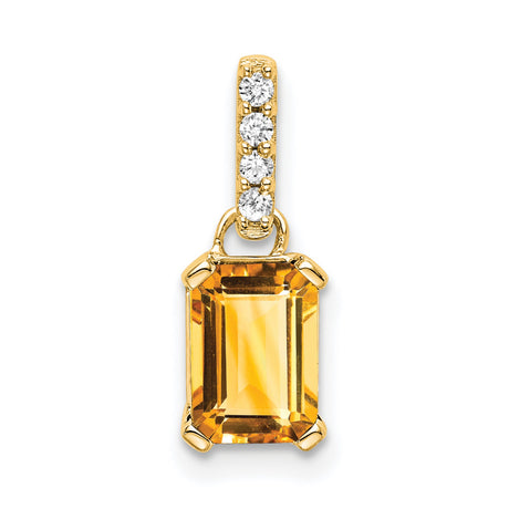 10k Yellow Gold Pendant with Citrine and Diamond, Rectangular Gemstone, Fine Jewelry for Women
