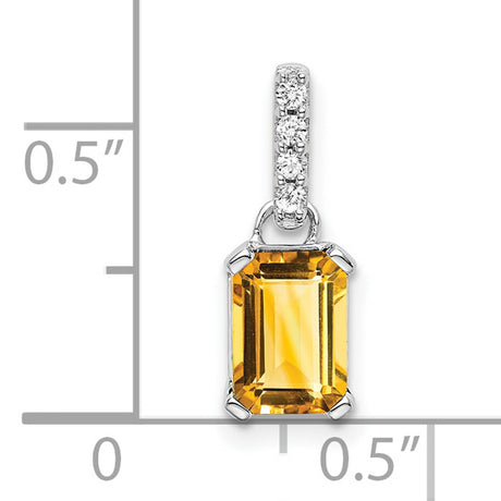 Citrine and Diamond Charm Pendant in Real 14k White Gold