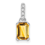Citrine and Diamond Charm Pendant in Real 14k White Gold