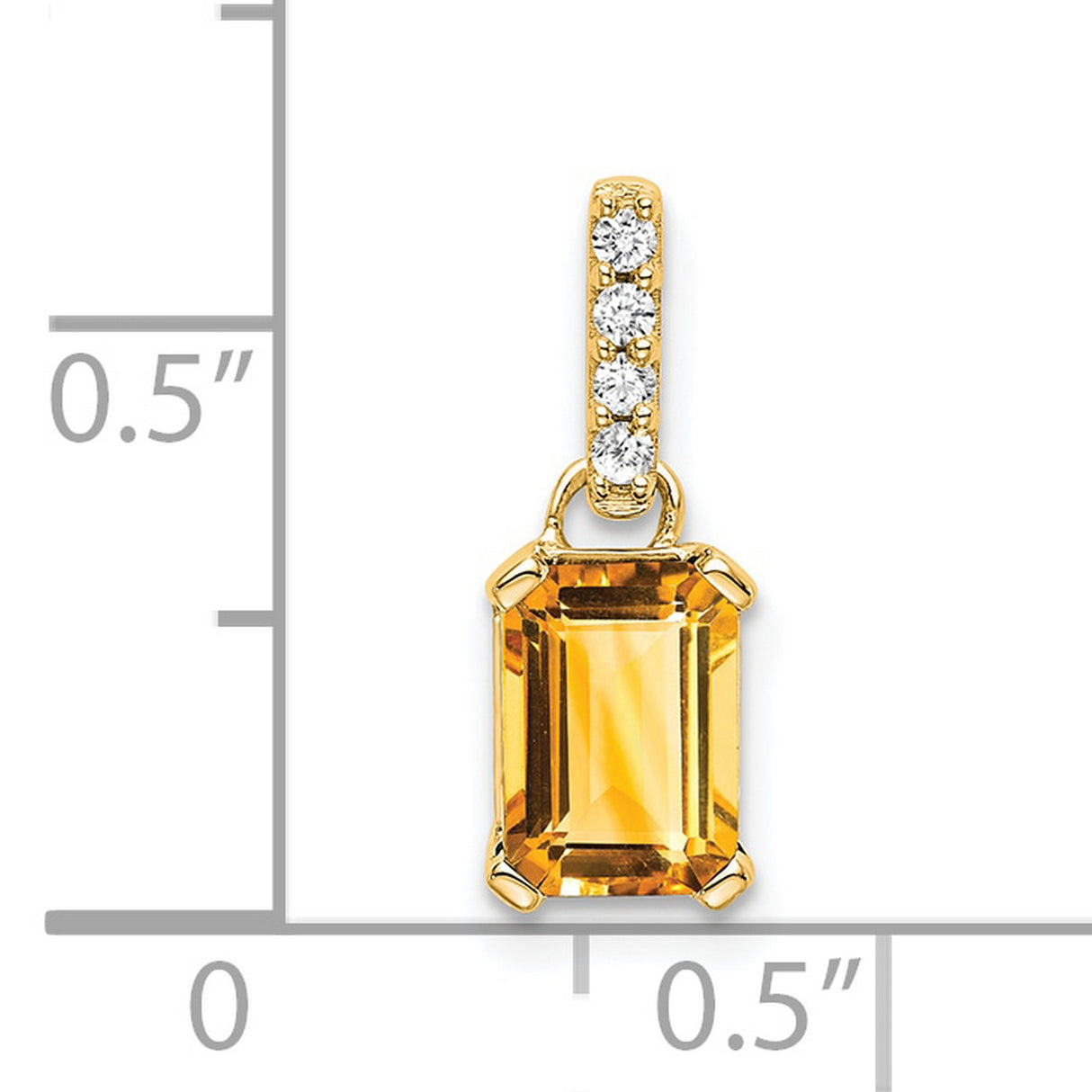 14k Yellow Gold Pendant with Emerald Cut Citrine and Diamond Accents, Elegant Charm for Women