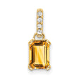 14k Yellow Gold Pendant with Emerald Cut Citrine and Diamond Accents, Elegant Charm for Women