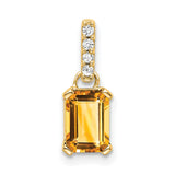 14k Yellow Gold Pendant with Emerald Cut Citrine and Diamond Accents, Elegant Charm for Women