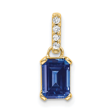 14k Yellow Gold Pendant with Lab Created Sapphire and Diamond Accented Bail