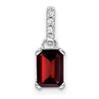 10k White Gold Pendant with Garnet and Diamond Accents, Emerald Cut, January Birthstone