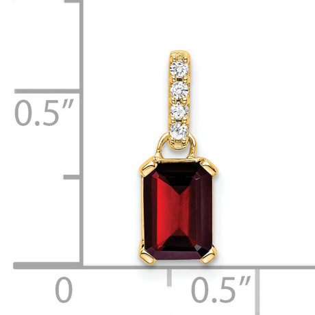 10k Yellow Gold Pendant with Emerald Cut Garnet and Diamond Accents, January Birthstone Charm
