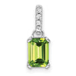 10k White Gold Pendant with Emerald Cut Peridot and Diamond Accents