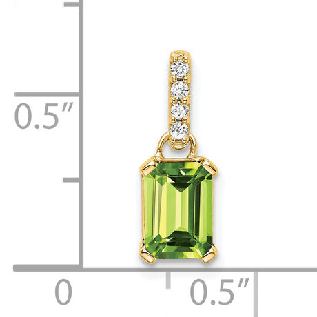 10k Yellow Gold Pendant with Emerald Cut Peridot and Diamond Accented Bail