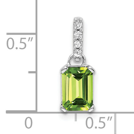 14k White Gold Pendant with Emerald Cut Peridot and Diamond Accented Bail