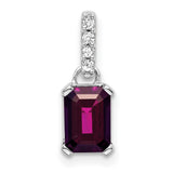 10k White Gold Pendant with Rhodolite Garnet and Diamond Accent Bail