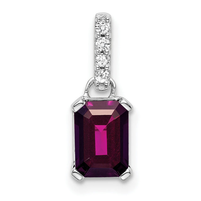 10k White Gold Pendant with Rhodolite Garnet and Diamond Accent Bail