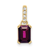 10k Yellow Gold Pendant with Emerald Cut Rhodolite Garnet and Diamond Accents