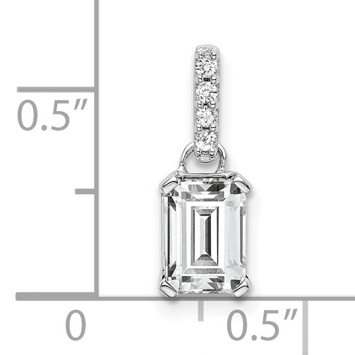 10k White Gold Pendant with Emerald Cut White Topaz and Diamond Accent Bail for Women