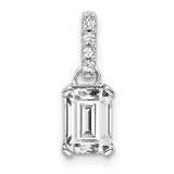 14k White Gold Pendant with Emerald Cut White Topaz and Diamond Accent Bail