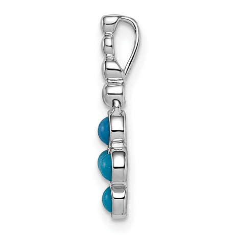 14k White Gold Cross Pendant with Turquoise Stones, Minimalist Christian Jewelry for Women