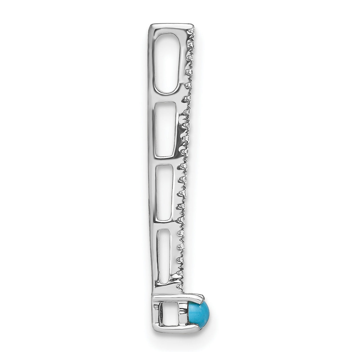 14k White Gold Bar Pendant with Turquoise and White Topaz, Minimalist Drop Design for Women
