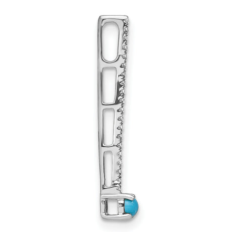 14k White Gold Bar Pendant with Turquoise and White Topaz, Minimalist Drop Design for Women