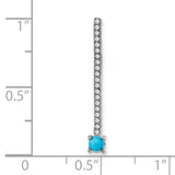 14k White Gold Bar Pendant with Turquoise and White Topaz, Minimalist Drop Design for Women