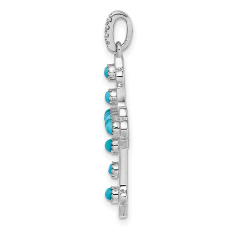14k White Gold Cross Pendant with Turquoise and White Topaz, Rope Detail, Spiritual Jewelry