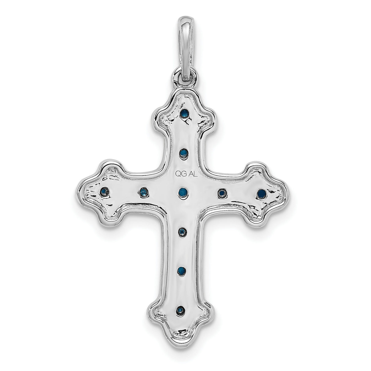 14k White Gold Cross Pendant with Turquoise and White Topaz, Rope Detail, Spiritual Jewelry