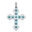 14k White Gold Cross Pendant with Turquoise and White Topaz, Rope Detail, Spiritual Jewelry