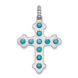 14k White Gold Cross Pendant with Turquoise and White Topaz, Rope Detail, Spiritual Jewelry