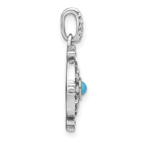 14k White Gold Turquoise Pendant with White Topaz Evil Eye Design for Women
