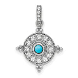 14k White Gold Turquoise Pendant with White Topaz Evil Eye Design for Women