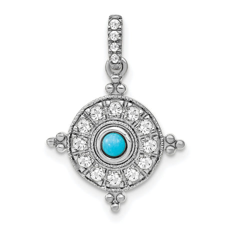 14k White Gold Turquoise Pendant with White Topaz Evil Eye Design for Women