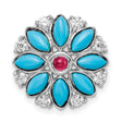 14k White Gold Floral Brooch with Lab Created Ruby, Marquise Turquoise, Diamond Accents