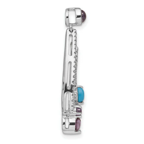 14k White Gold Teardrop Pendant with Amethyst and Turquoise, Diamond Accents, Elegant Style
