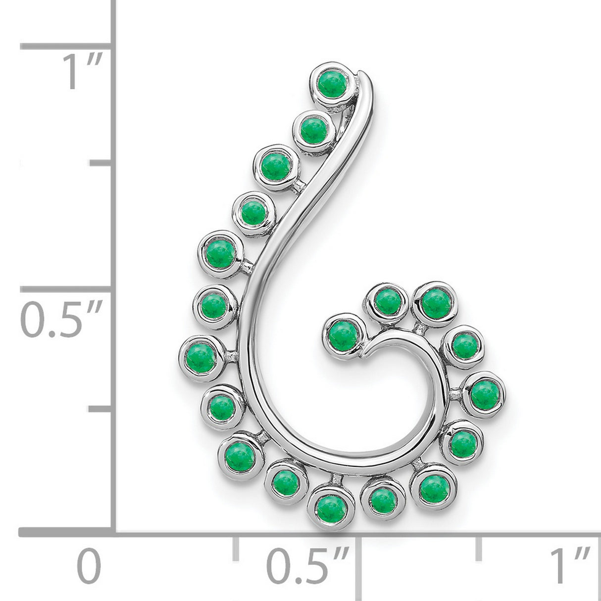 Emerald Swirl Chain Slide Charm Pendant in Real 14k White Gold