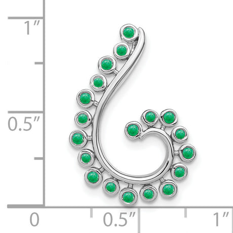 Emerald Swirl Chain Slide Charm Pendant in Real 14k White Gold