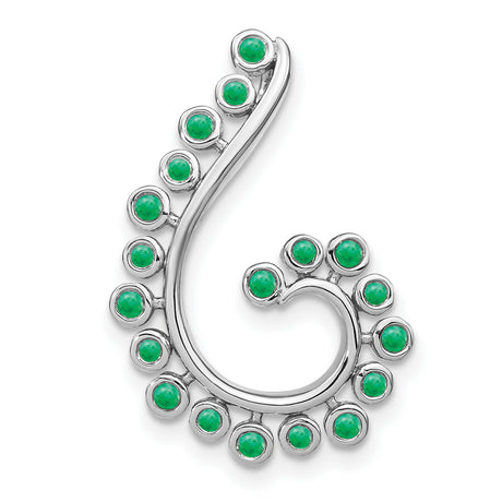 Emerald Swirl Chain Slide Charm Pendant in Real 14k White Gold