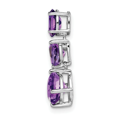 14k White Gold Pendant with Oval, Pear, and Cushion Amethyst Stones, Drop Style Design