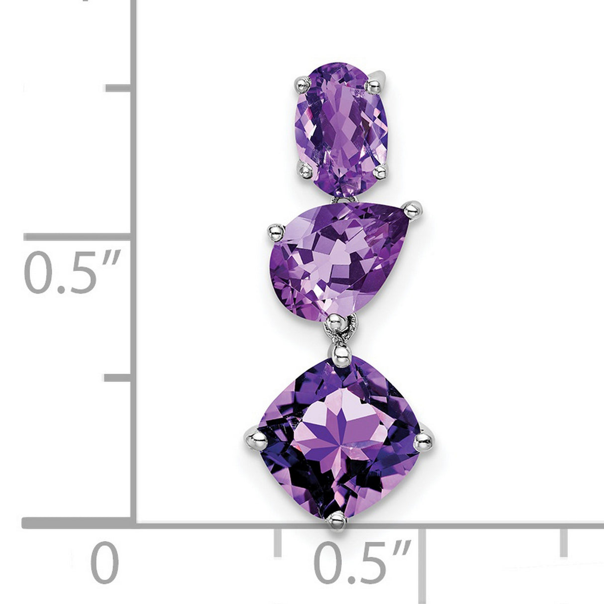 14k White Gold Pendant with Oval, Pear, and Cushion Amethyst Stones, Drop Style Design