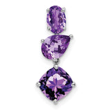 14k White Gold Pendant with Oval, Pear, and Cushion Amethyst Stones, Drop Style Design