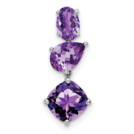 14k White Gold Pendant with Oval, Pear, and Cushion Amethyst Stones, Drop Style Design